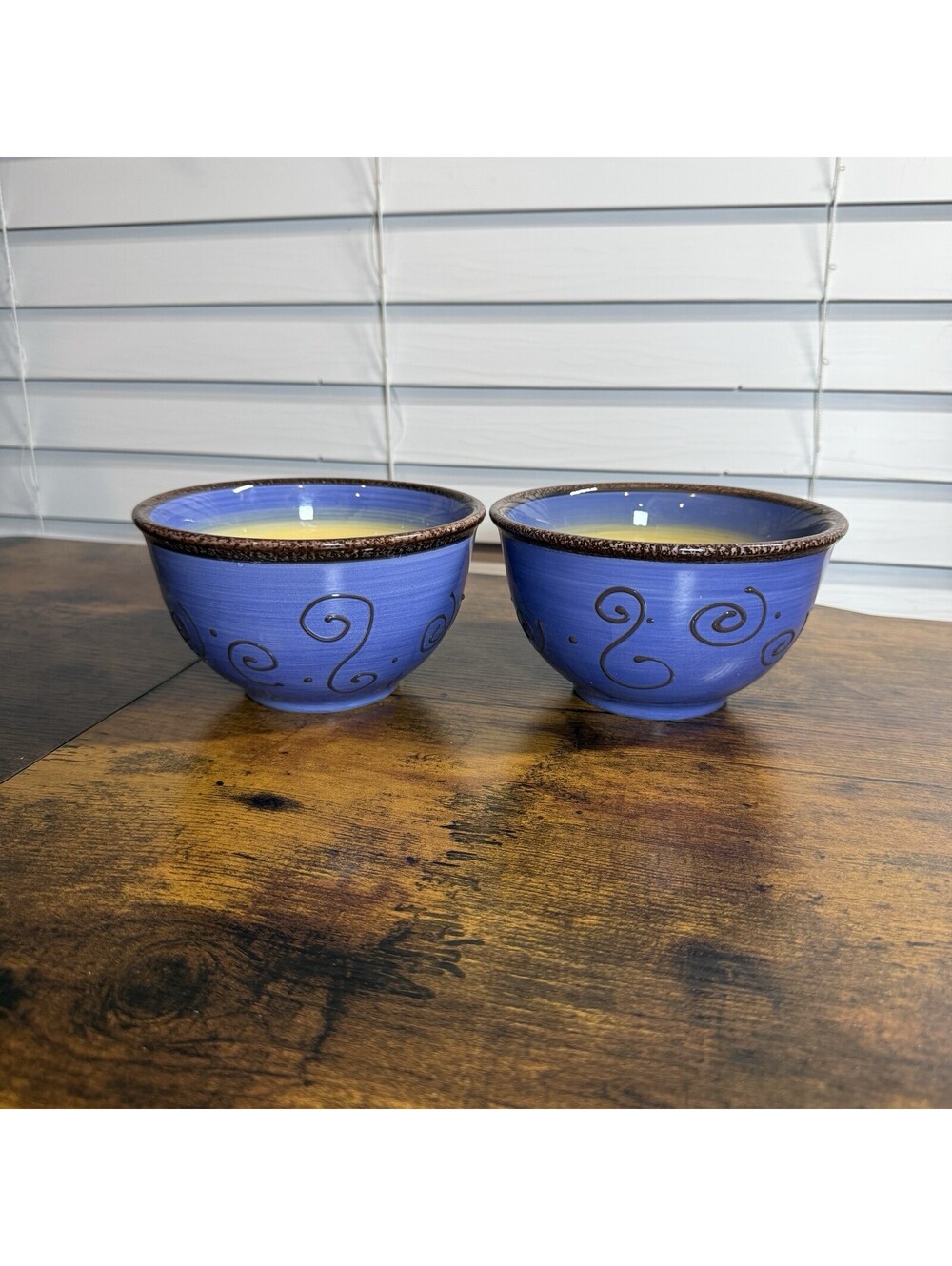 2 Tabletops Unlimited Ambrosia Blue Hand Painted Collection 6" Cereal Bowls